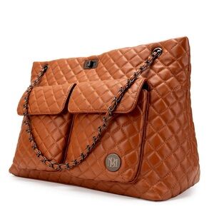 Badgley Mischka Diana XL Faux Leather Tote Weekender Travel Bag, Brown